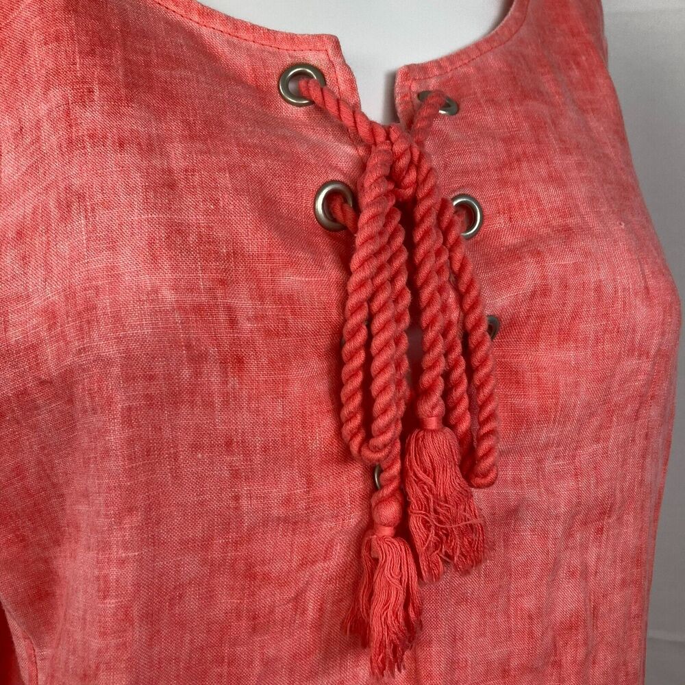 Sandwich Dress Womens Sz 38 M Coral Orange Linen Shift Laced Collar Long Sleeve - Picture 5 of 14